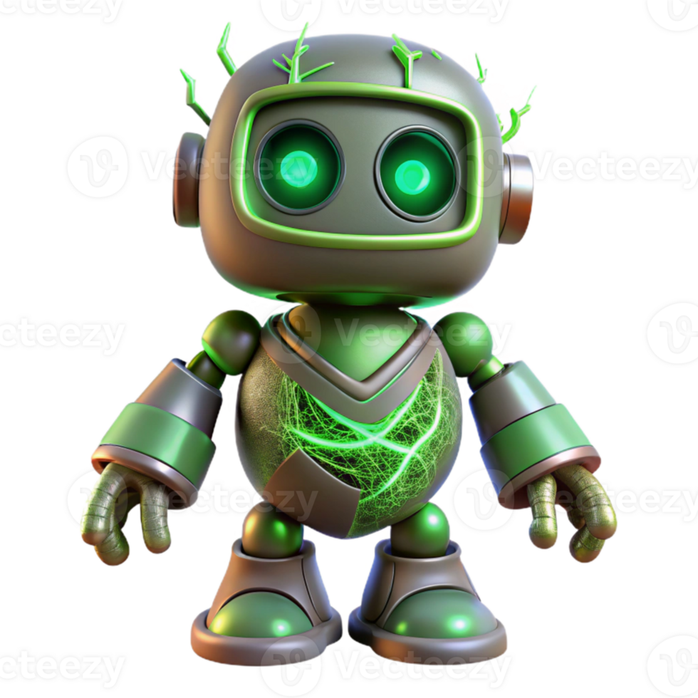 beautiful creative Robot with Glowing Green Roots Isolated Element high quality png