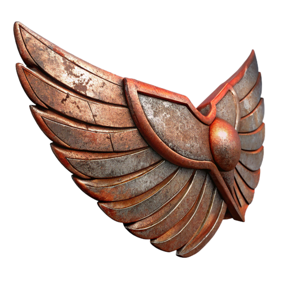 serene creative Rusty Iron Mechanical Wings Angled View Isolated professional png