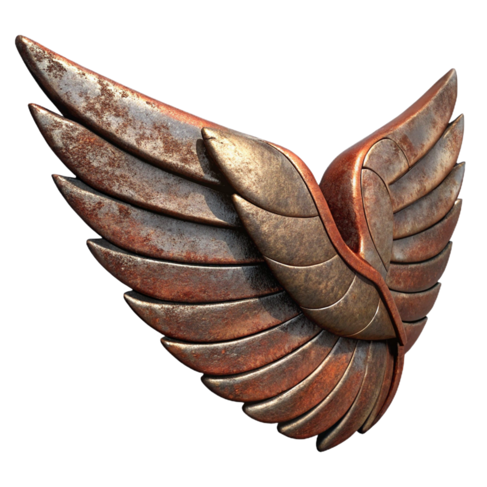 beautiful traditional Rusty Iron Mechanical Wings Angled View Isolated png