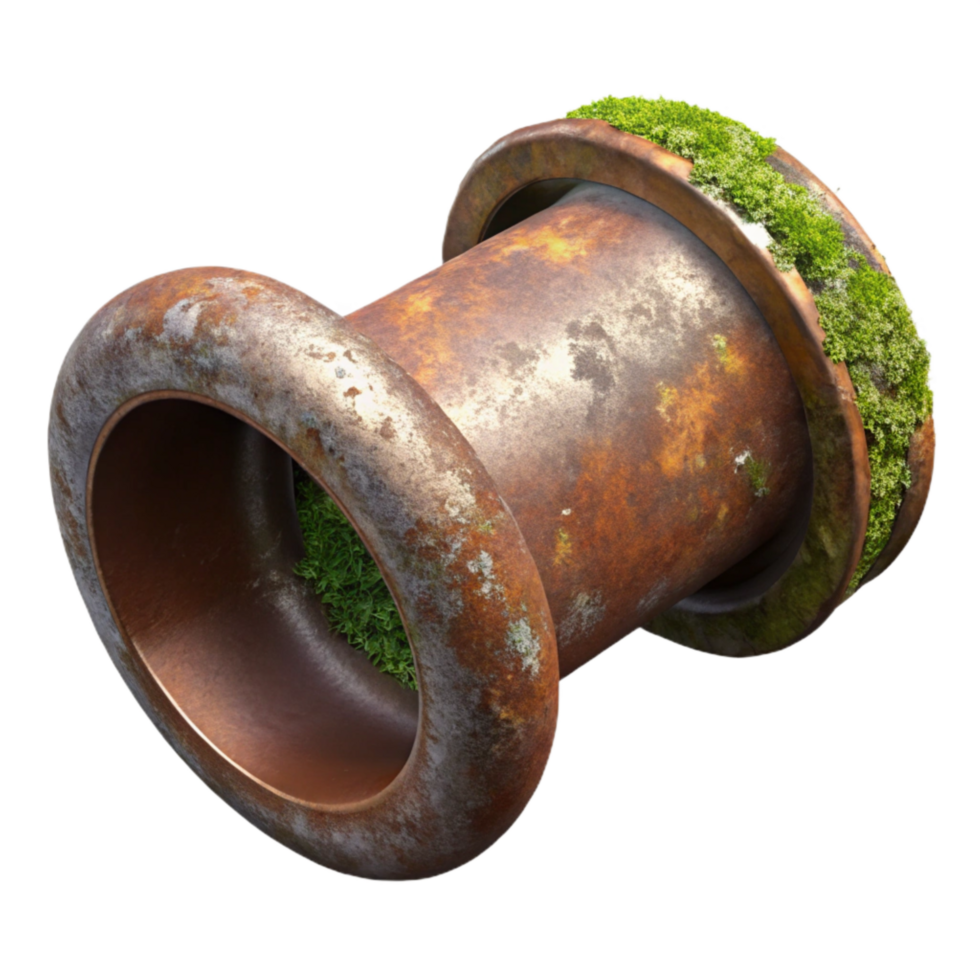 impressive rustic Rusty Metal Pipe with Moss Cutout Isolated png