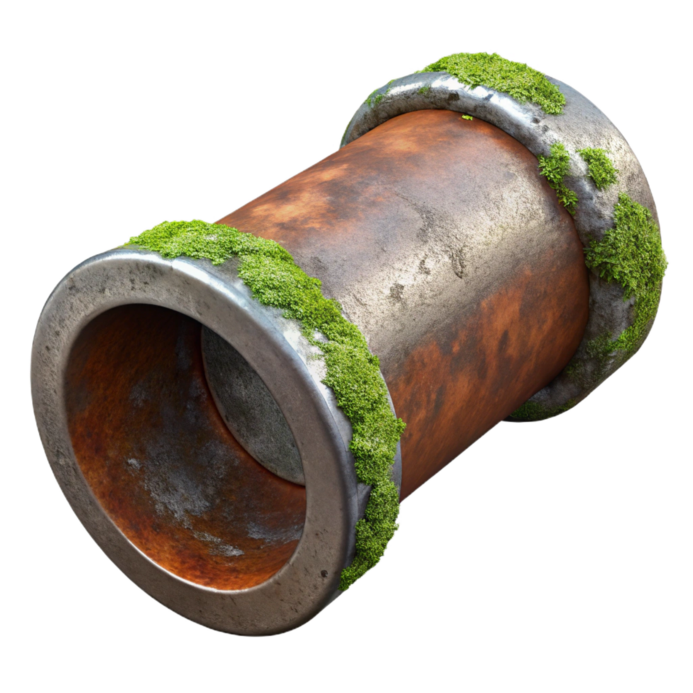 extraordinary classic Rusty Metal Pipe with Moss Cutout Isolated authentic png