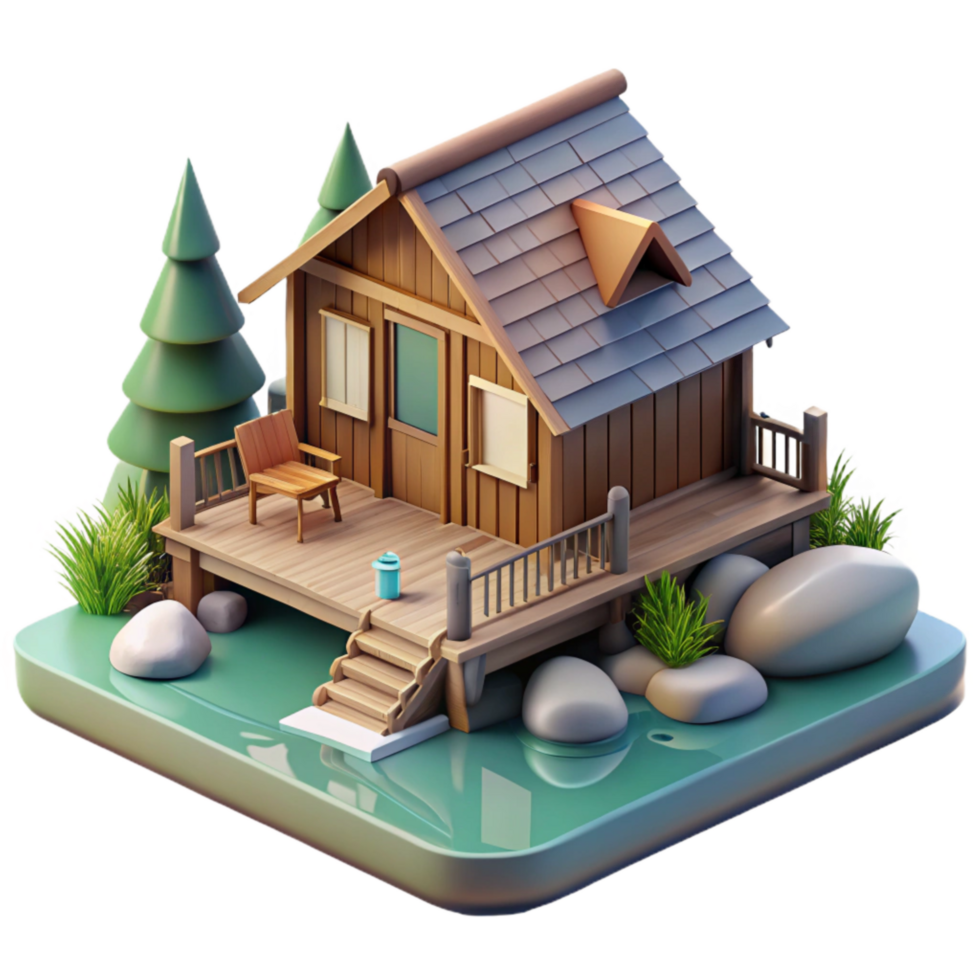 magnificent minimalist Secluded Lake Cabin Scene Transparent Background original png