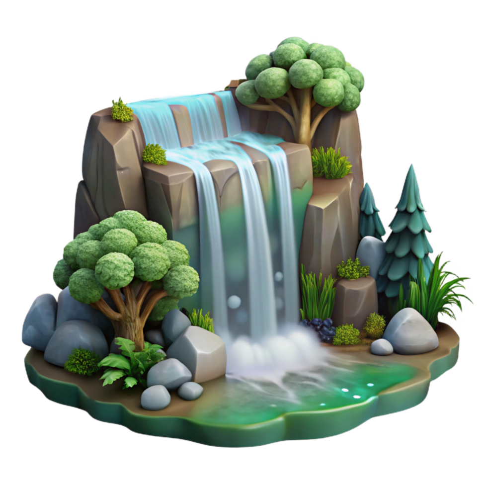 dramatic traditional Serene Forest Waterfall Cutout Misty Spray Isolated Element exclusive png