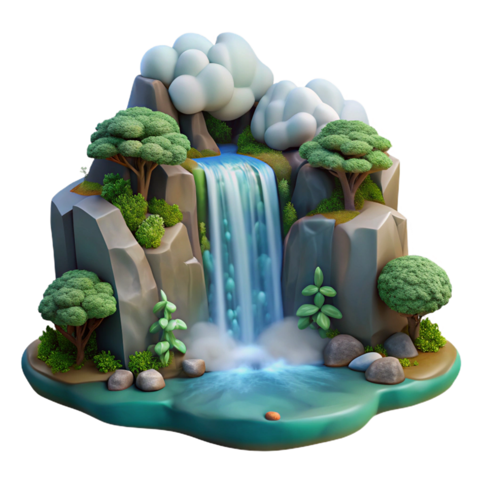 wonderful artistic Serene Forest Waterfall Cutout Misty Spray Isolated Element high quality png
