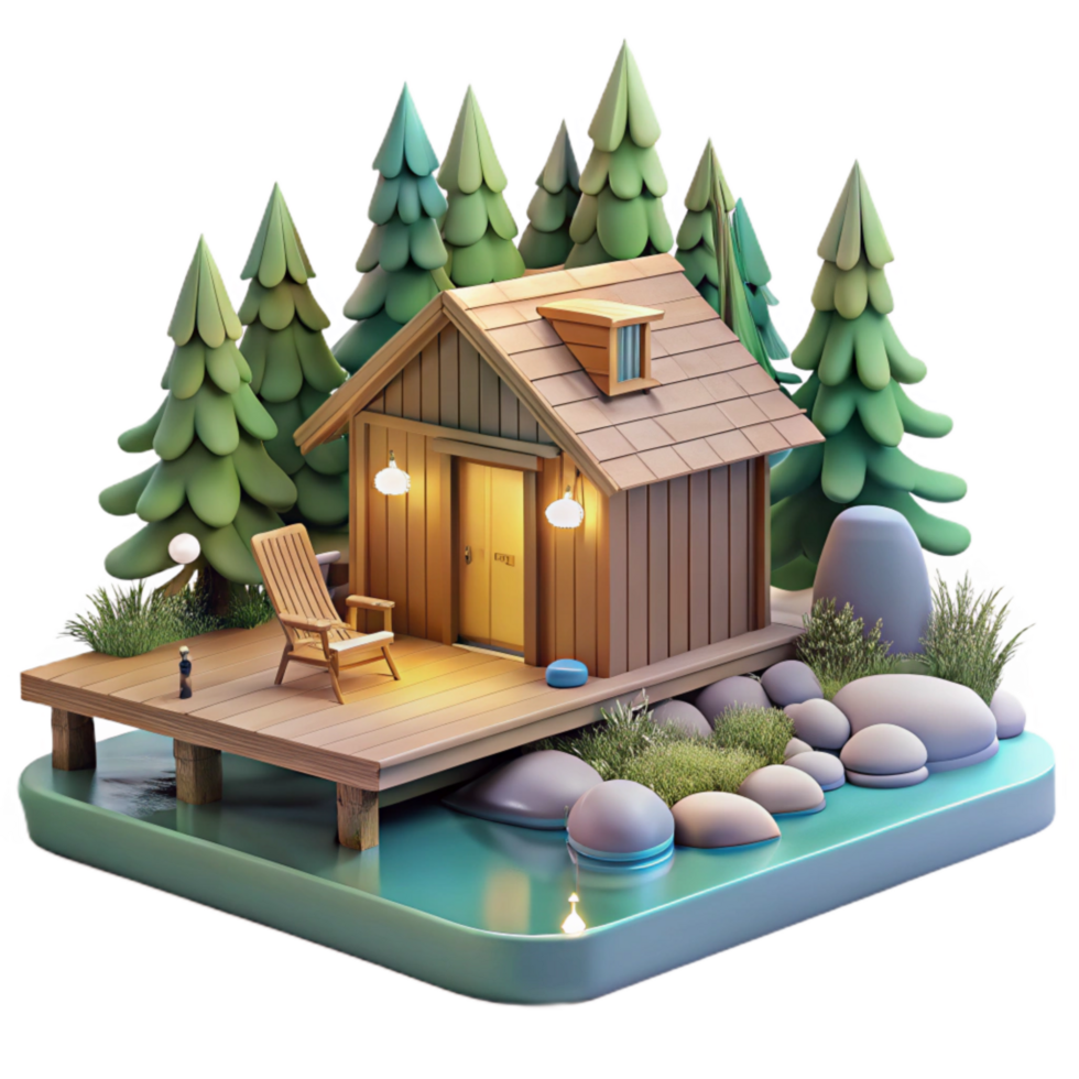 dramatic artistic Secluded Lake Cabin Scene Transparent Background high resolution png