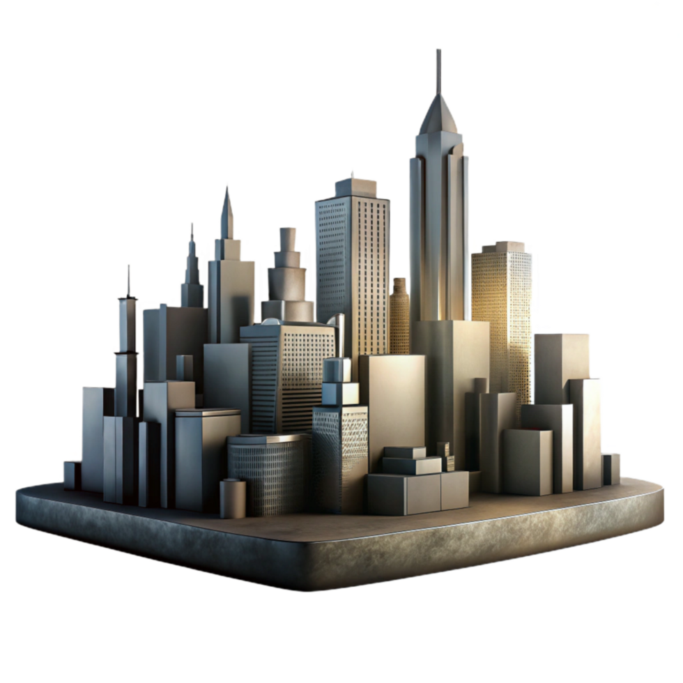 extraordinary minimalist Shadowy Metropolis Skyline Cutout with High Contrast Lighting detailed png
