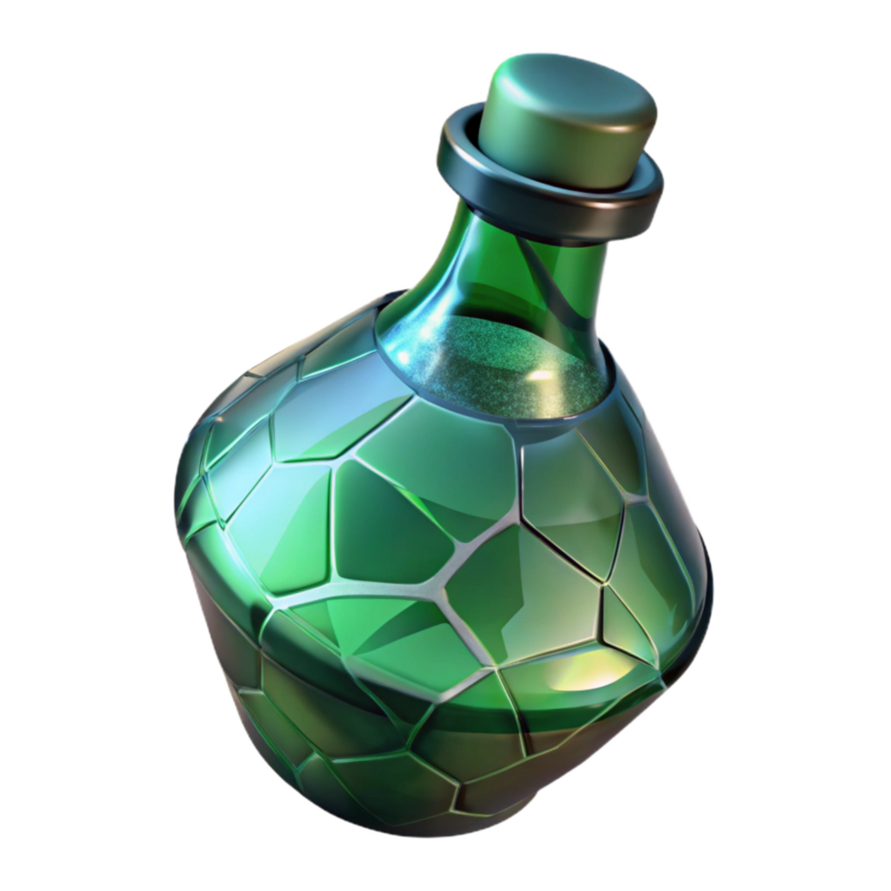 beautiful classic Shattered Glass Bottle with Green Tint Transparent Background premium png