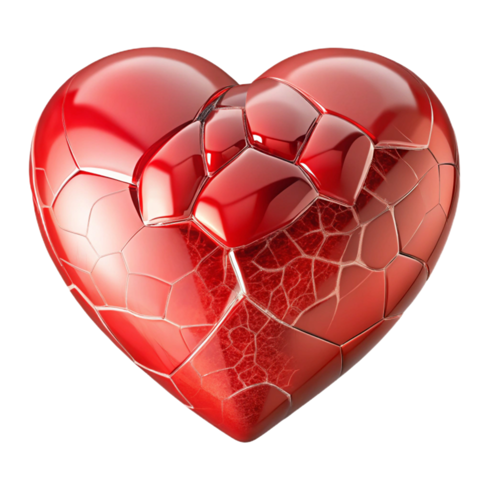stunning minimalist Shattered Glass Heart with Red Tint Transparent Background premium png