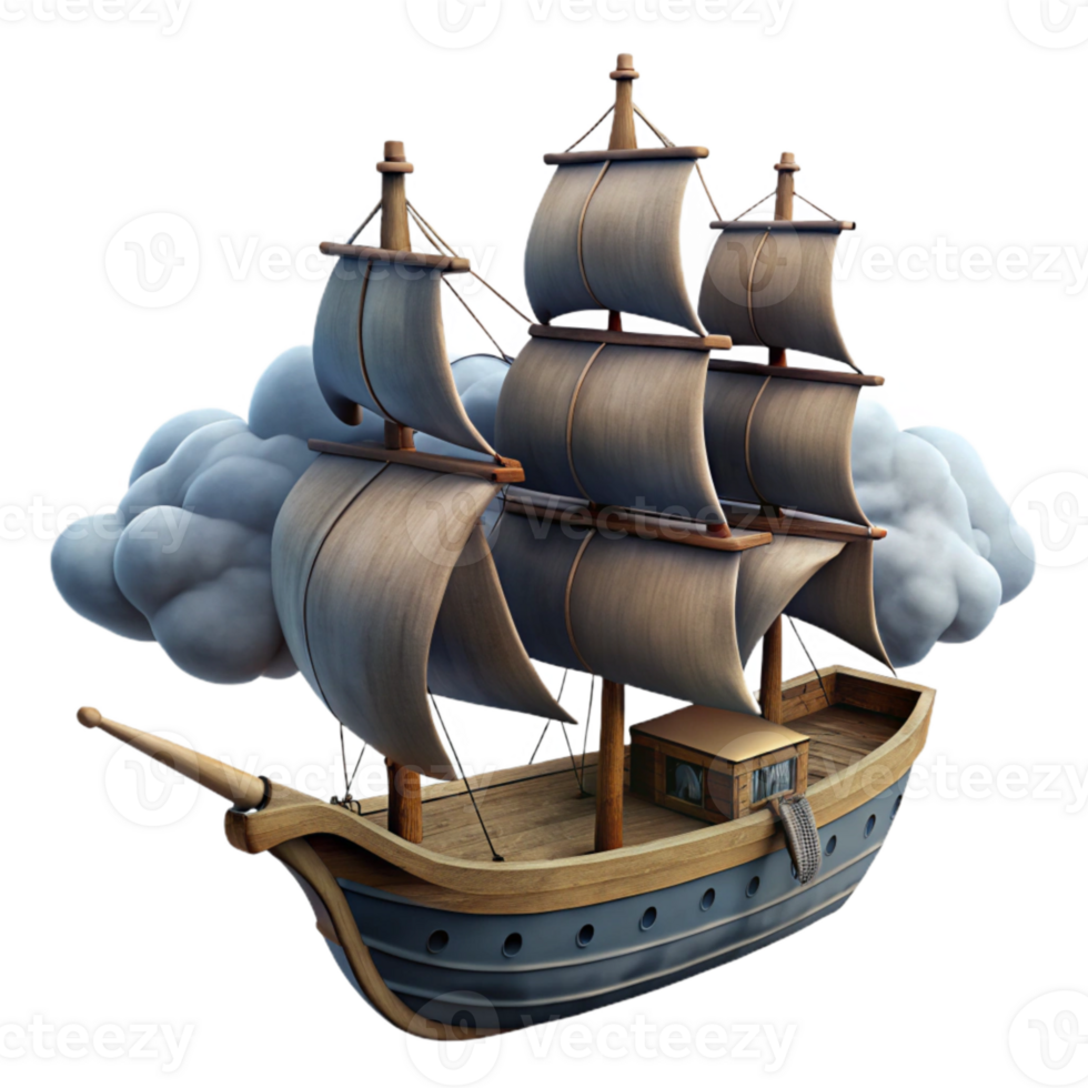 magnificent rustic Side View Sailing Ship Under Dark Clouds Cutout genuine png