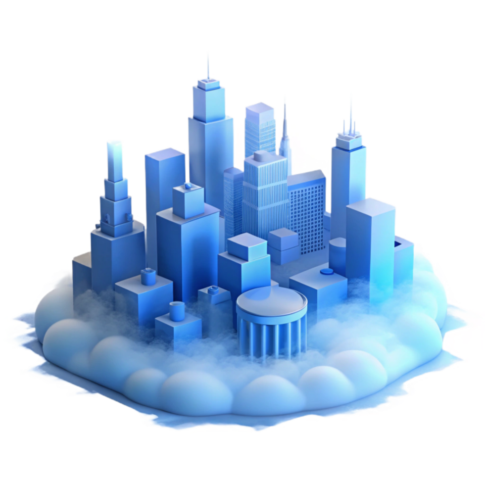 wonderful abstract Silhouetted City in Fog Transparent Background Blue Tint high quality png