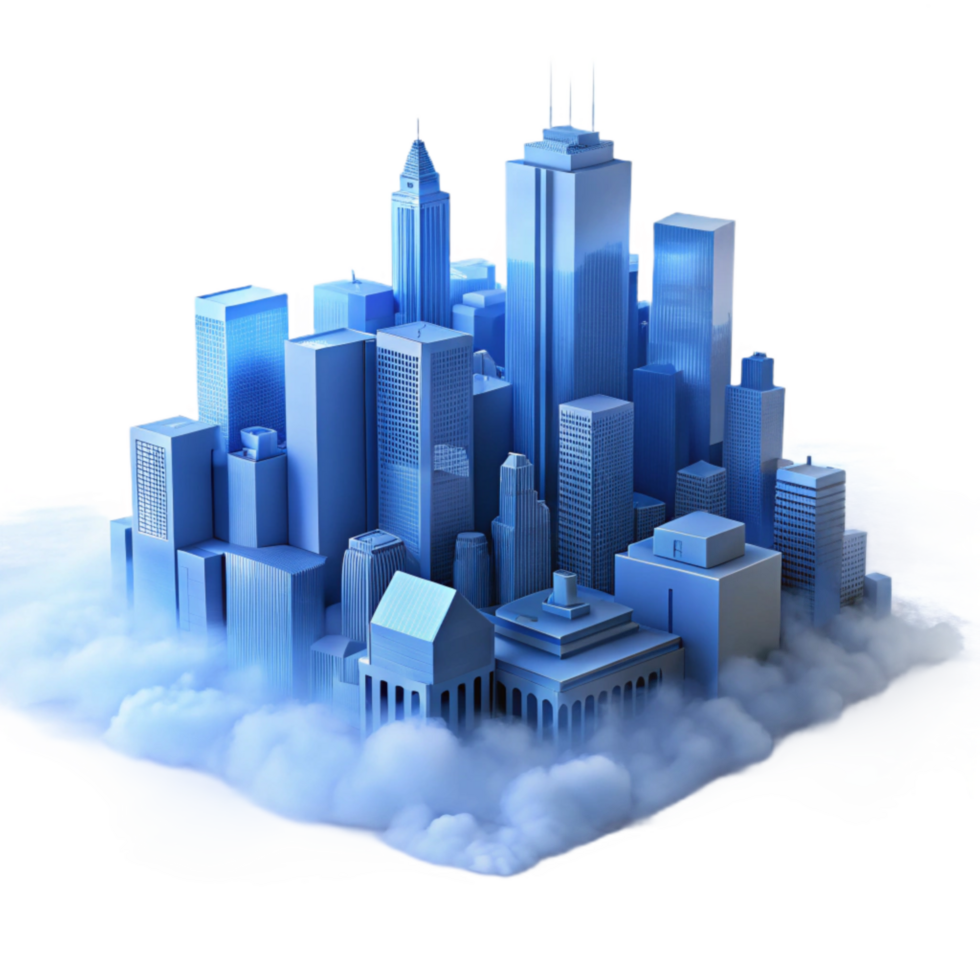 magnificent minimalist Silhouetted City in Fog Transparent Background Blue Tint genuine png