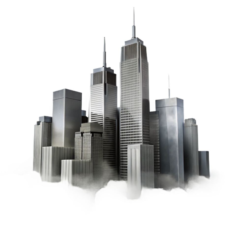 elegant classic Silhouetted Skyscrapers in Fog Transparent Background png