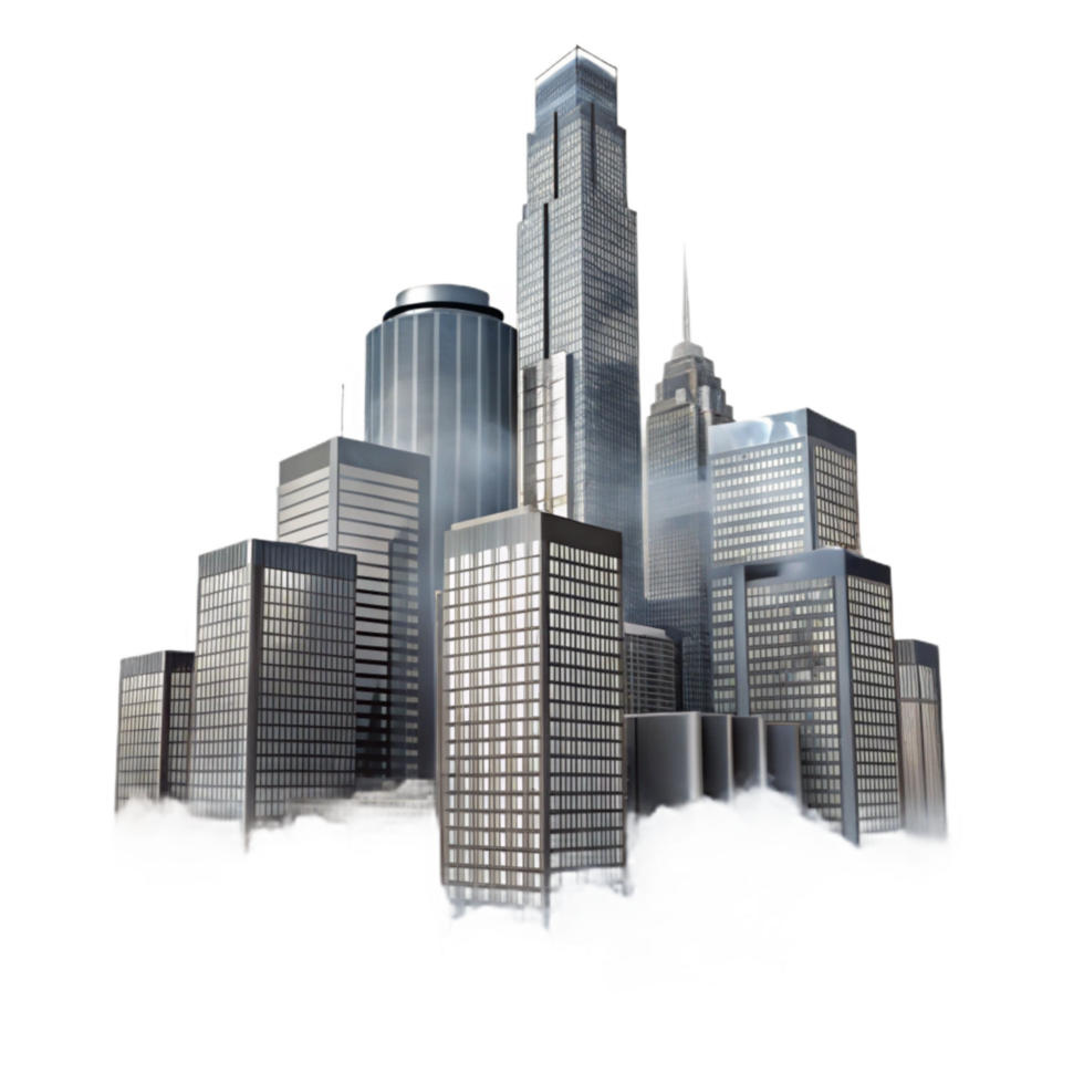 dramatic artistic Silhouetted Skyscrapers in Fog Transparent Background professional png