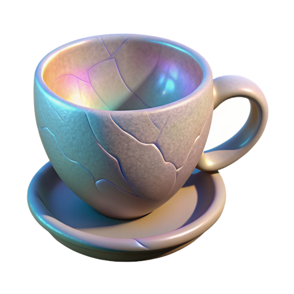 vibrant abstract Spinning Hologram of Cracked Teacup Cutout exclusive png