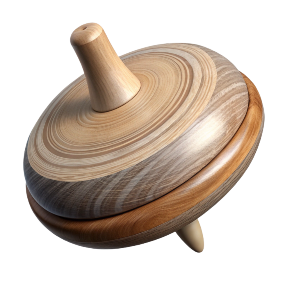impressive rustic Spinning Top with Wooden Finish Transparent Background genuine png