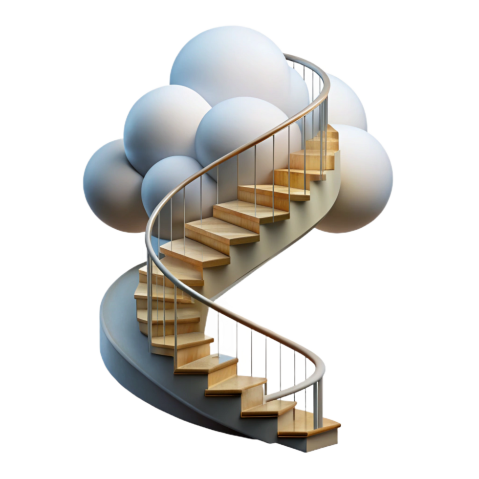 serene creative Spiral Staircase Leading to Digital Cloud Isolated high quality png