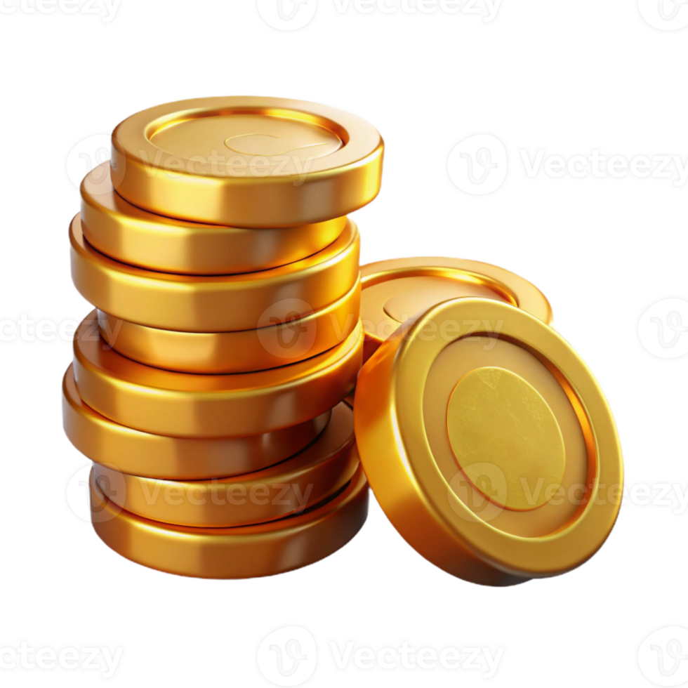 impressive artistic Stack of Coins Gold Color Cutout Transparent Background genuine png