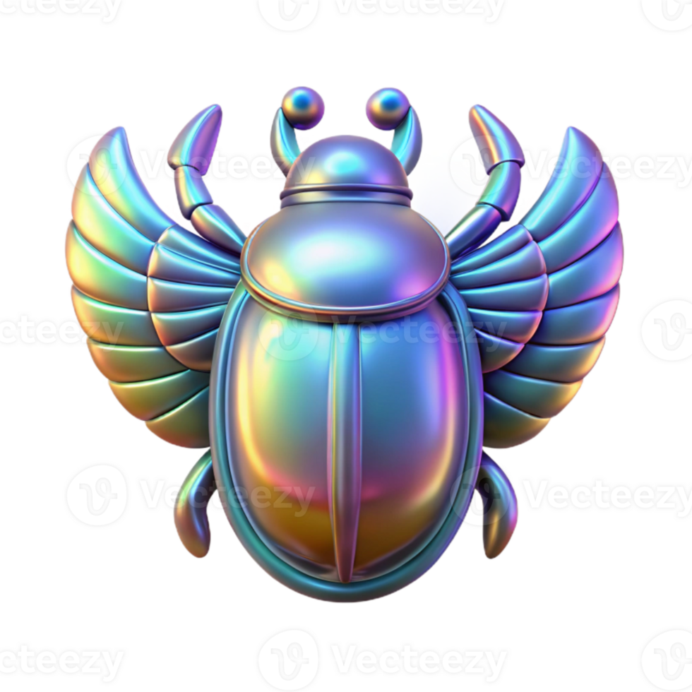 impressive creative Stylized Hologram of Egyptian Scarab Transparent Background original png