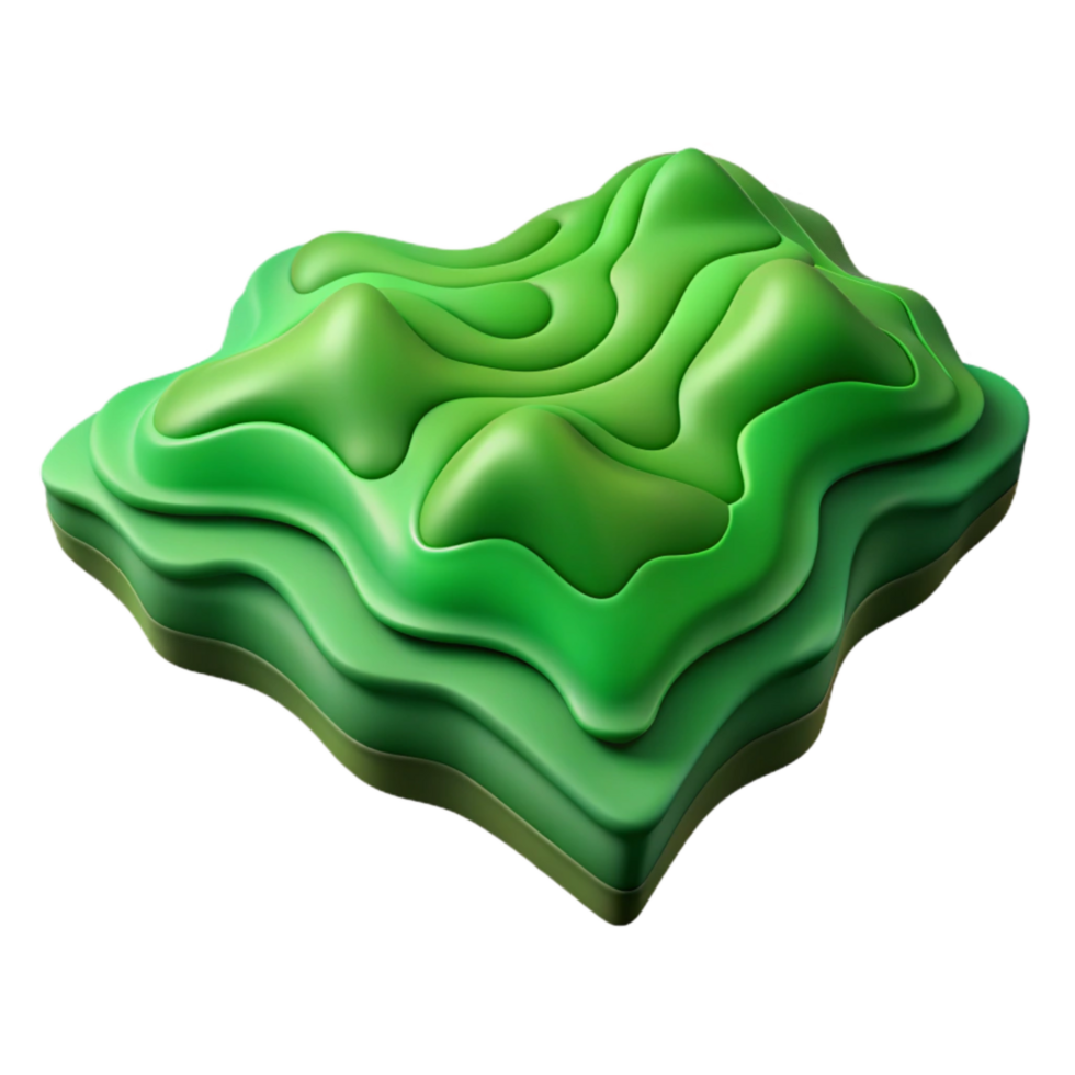 beautiful minimalist Stylized Topographic Map with Green Hues Isolated detailed png