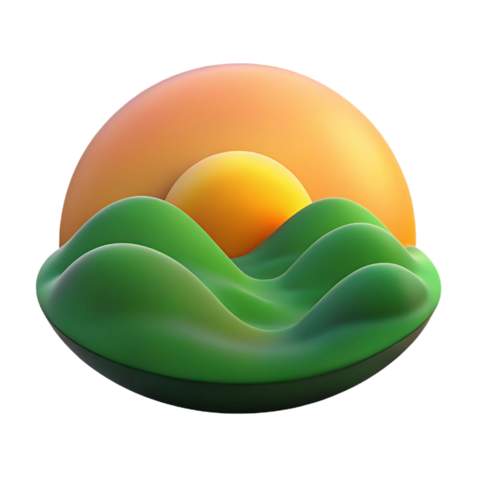 elegant minimalist Sunrise Sky Gradient Over Rolling Green Hills Transparent Background high quality png