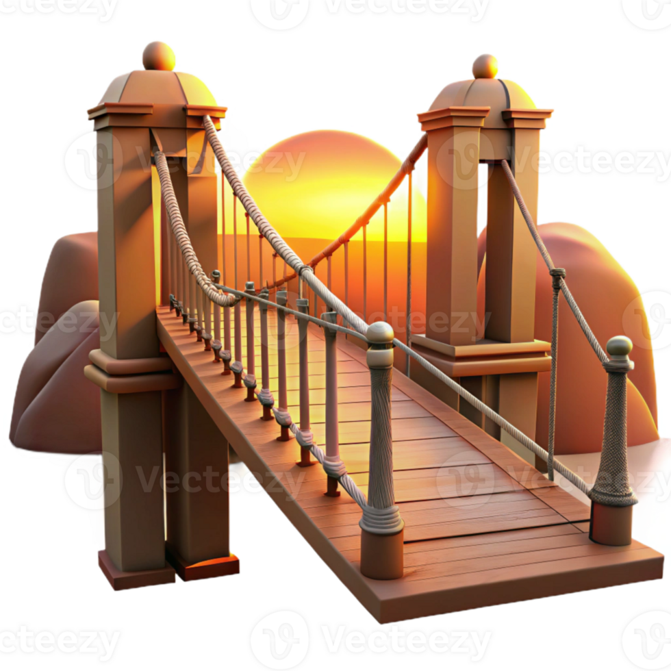 beautiful creative Suspension Bridge at Sunset Warm Tones Isolated high quality png