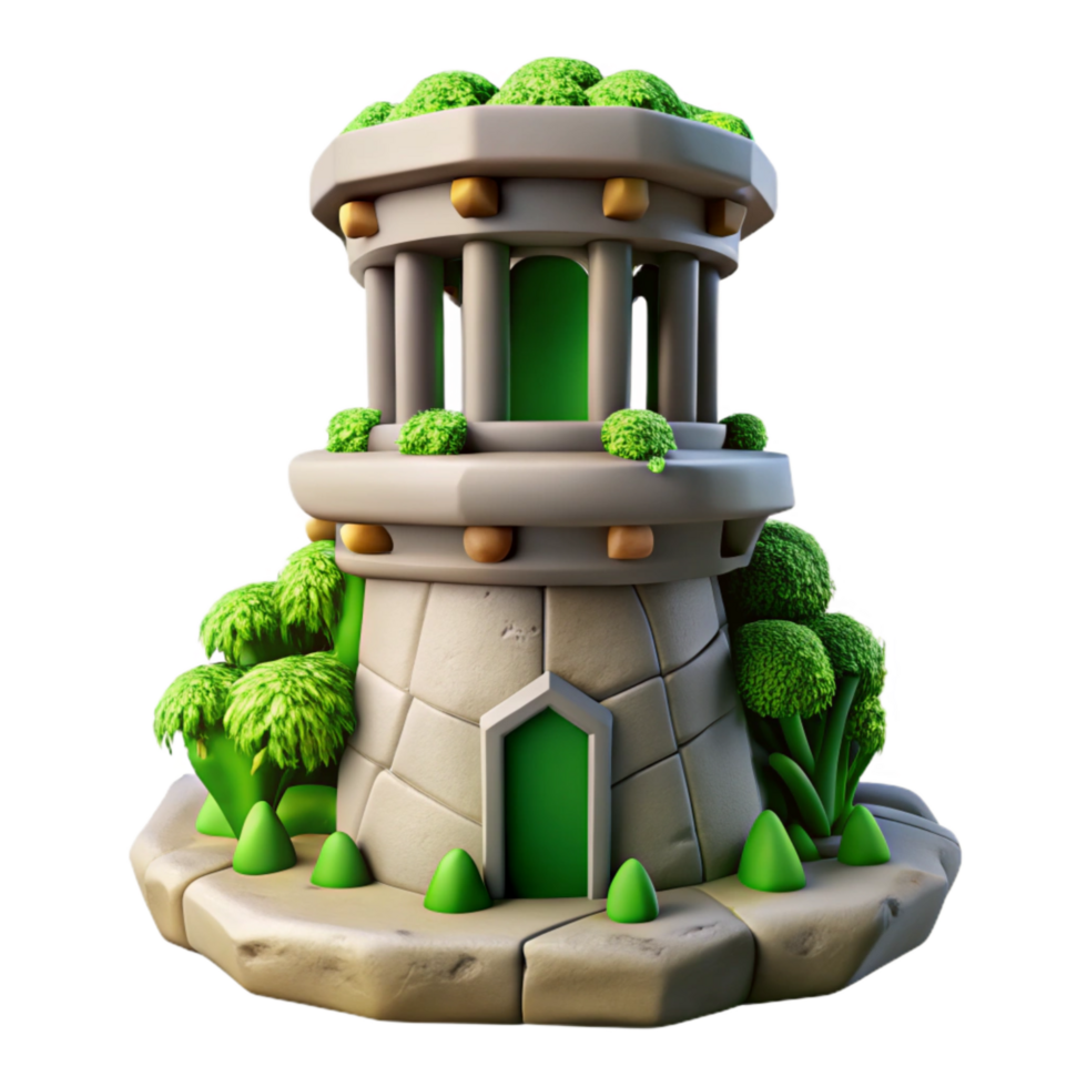 beautiful traditional Terraform Tower Cutout Element with Bright Green Vegetation premium png