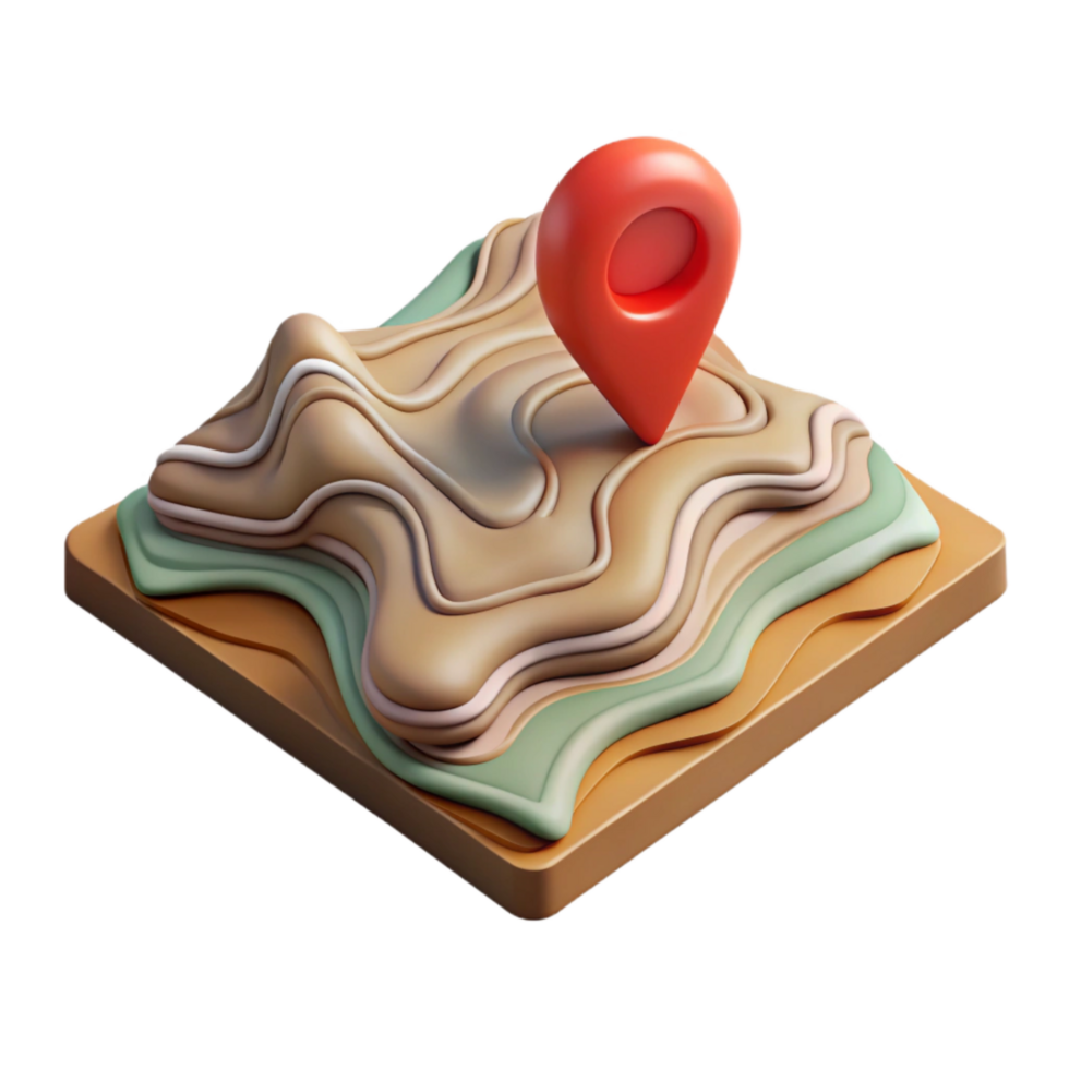 serene classic Topographic Map with Realistic Terrain Cutout Isolated detailed png