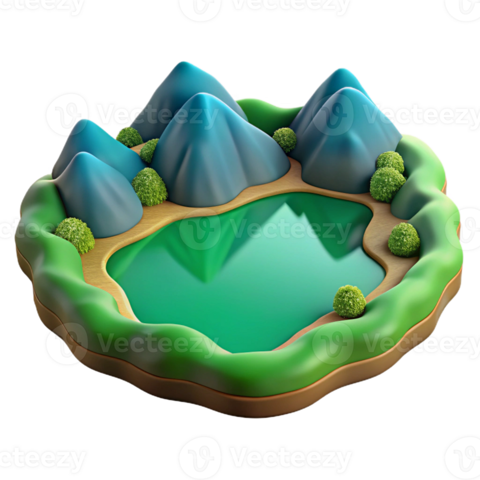 impressive creative Top View Lake Landscape with Green Hills Isolated high quality png
