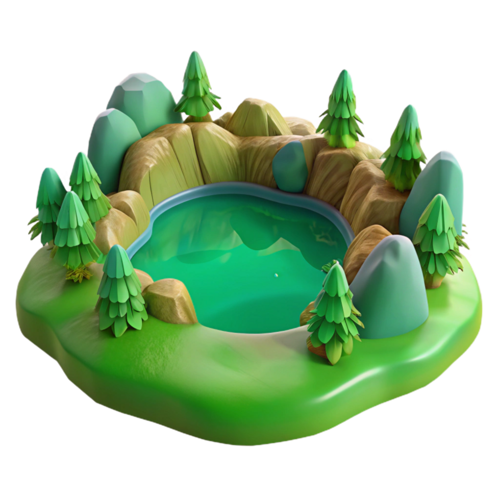 wonderful abstract Tranquil Green Lake Landscape Cutout on Transparent Background professional png