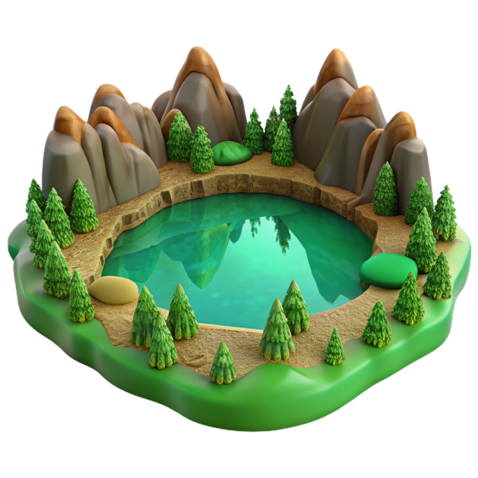 impressive minimalist Tranquil Green Lake Landscape Cutout on Transparent Background authentic png