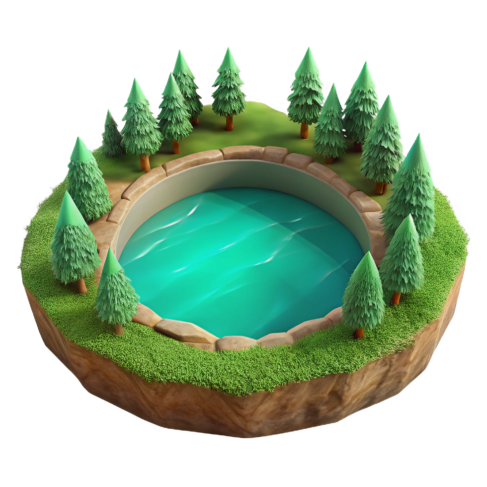 impressive creative Tranquil Green Lake Landscape Cutout on Transparent Background high resolution png