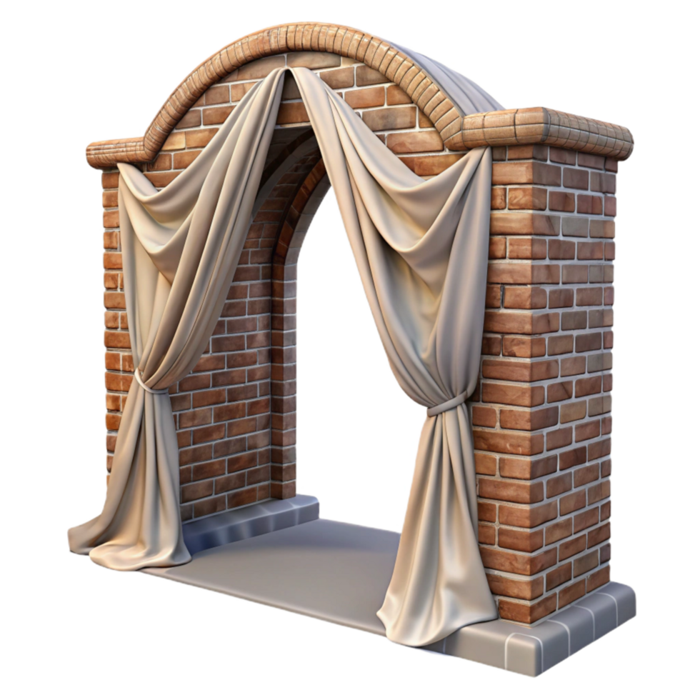 serene contemporary Translucent Fabric Curtain Drawn Across Brick Archway Isolated original png