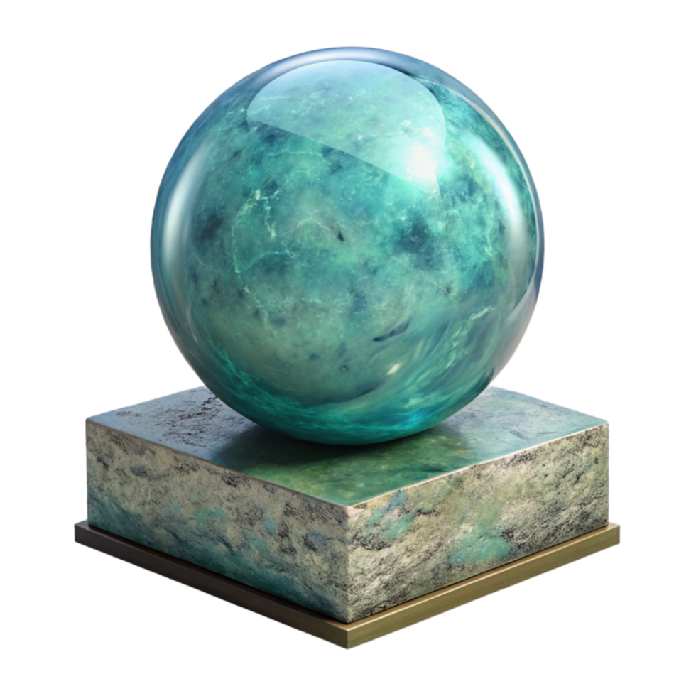 impressive contemporary Translucent Glass Sphere Resting on Concrete Block Isolated png