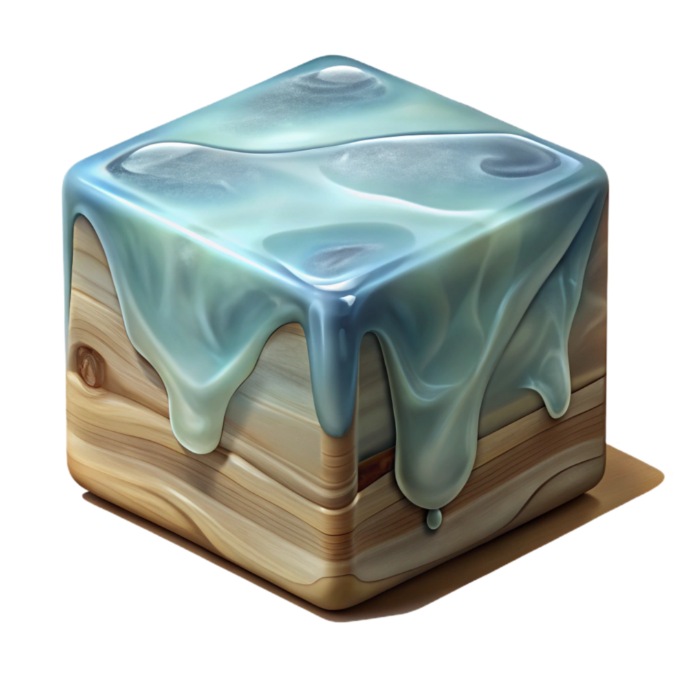 beautiful modern Translucent Ice Cube Melting on Metal Plate Isolated authentic png