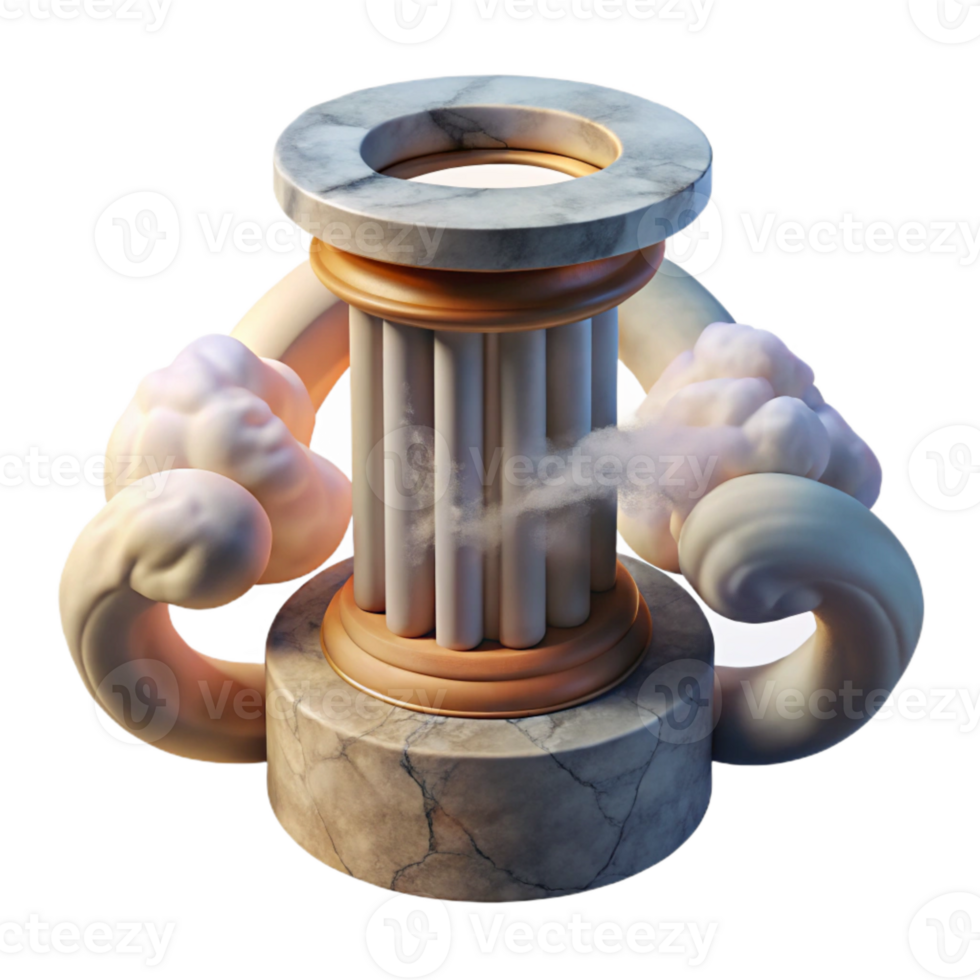 dramatic artistic Translucent Smoke Ring Around Stone Column Transparent Background png