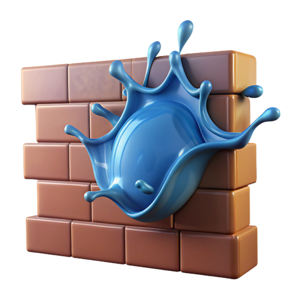 elegant creative Translucent Water Splash on Brick Wall Cutout genuine png