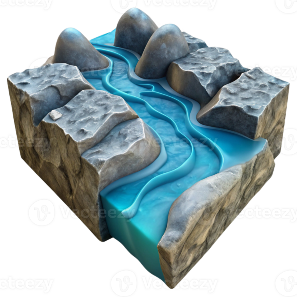 elegant traditional Translucent Water Stream Flowing Over Stone Surface Isolated png