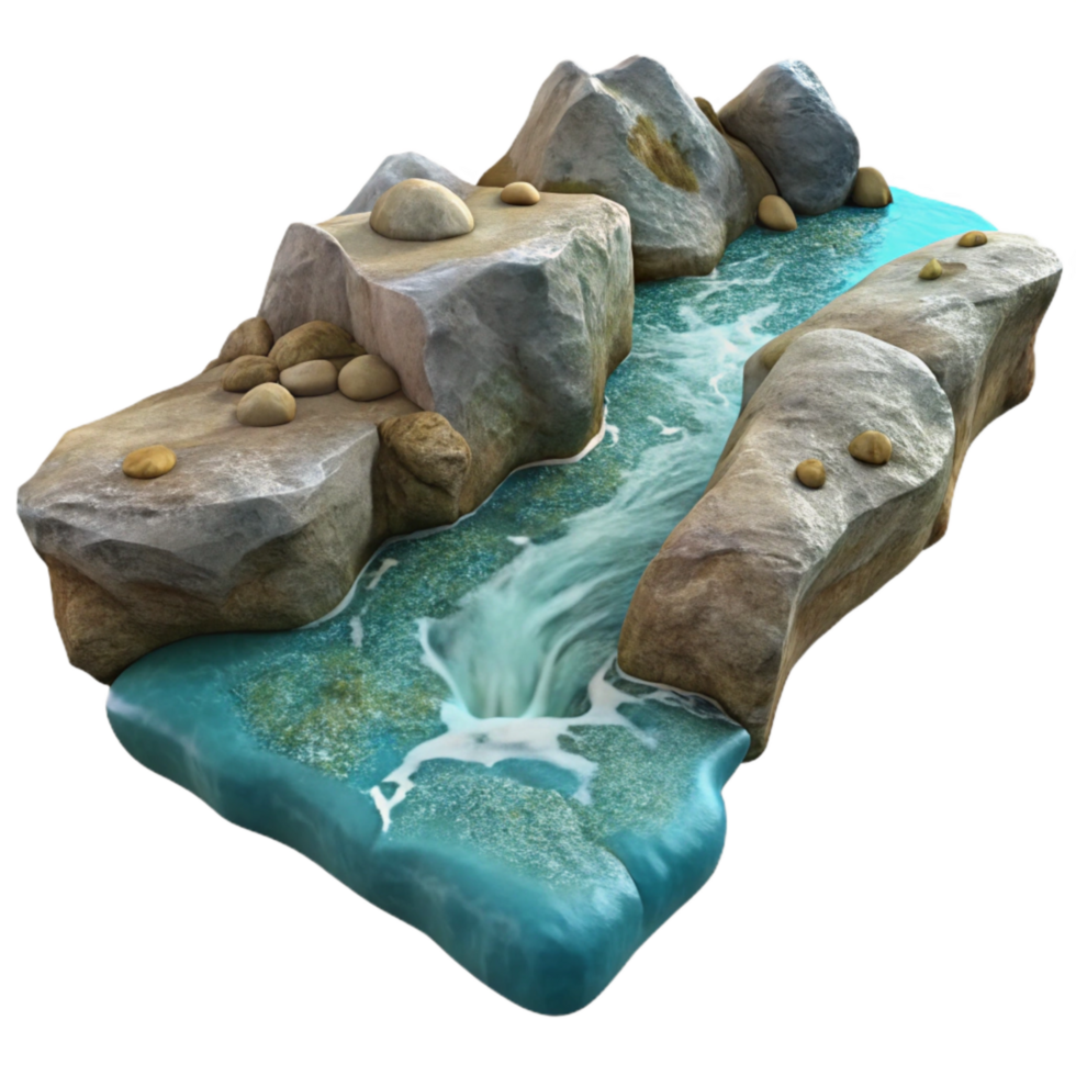 dramatic artistic Transparent Water Stream Flowing Over Rock Bed Cutout original png