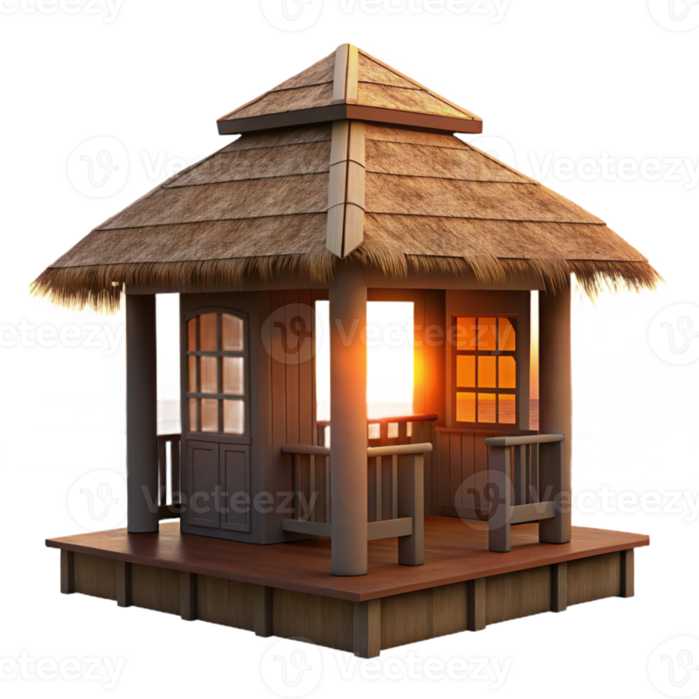 extraordinary abstract Tropical Beach Hut Silhouette Isolated at Sunset original png