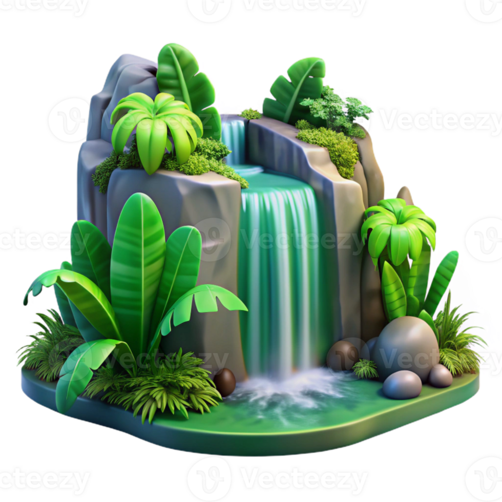 impressive vintage Tropical Waterfall Cascade with Bright Green Foliage Isolated premium png