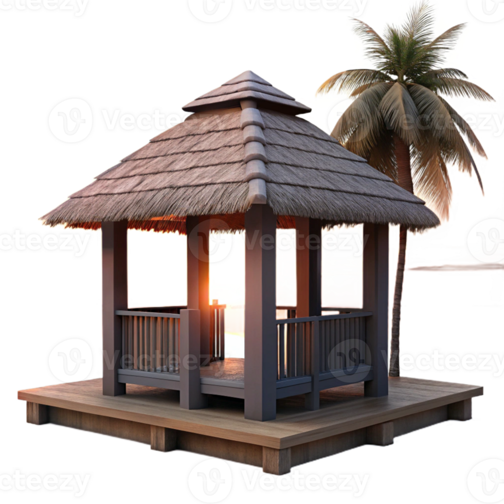 vibrant abstract Tropical Beach Hut Silhouette Isolated at Sunset original png