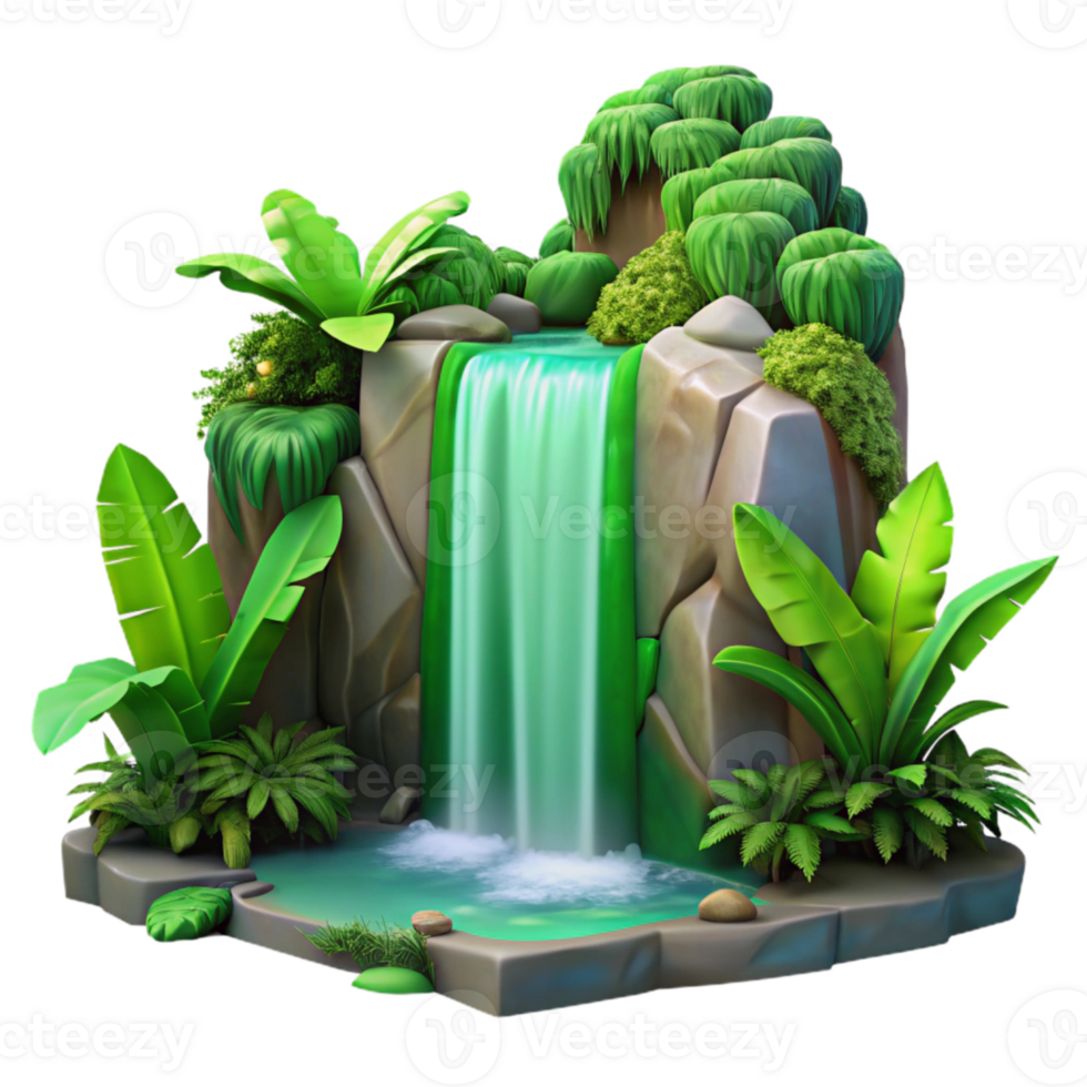 impressive modern Tropical Waterfall Cascade with Bright Green Foliage Isolated detailed png