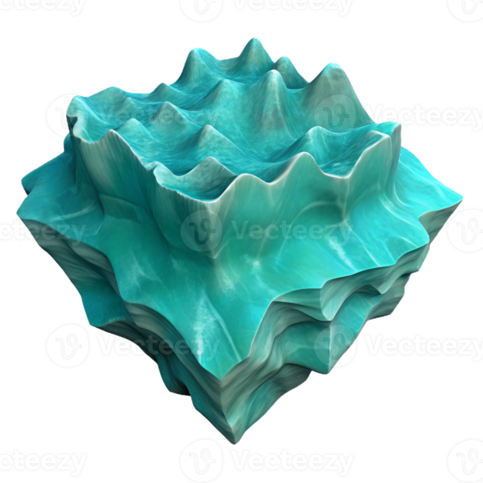 dramatic abstract Turquoise Fractal Fjord Cutout Isolated on Transparent Background authentic png