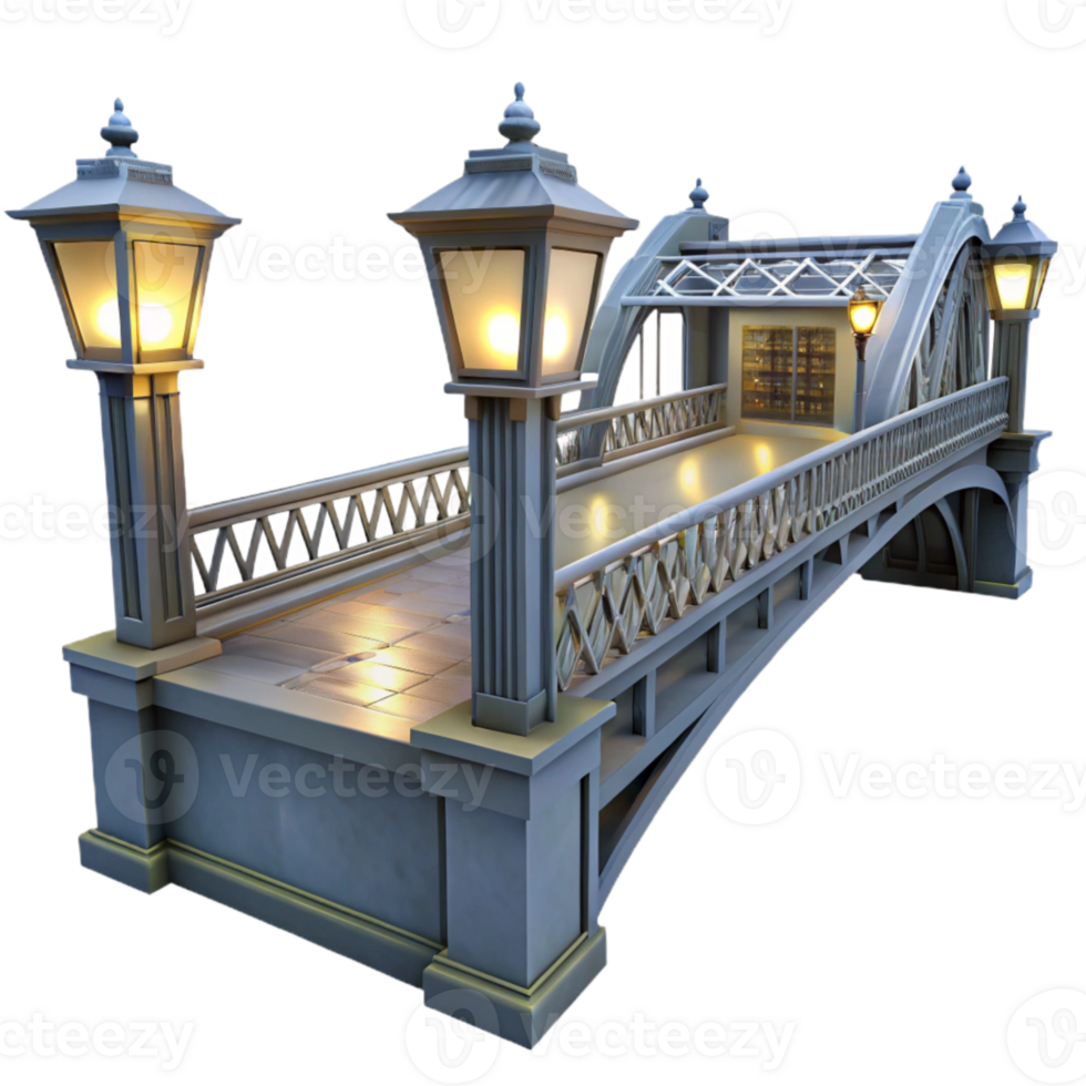 vibrant contemporary Twilight Metropolis Bridge at Night Transparent Background high resolution png