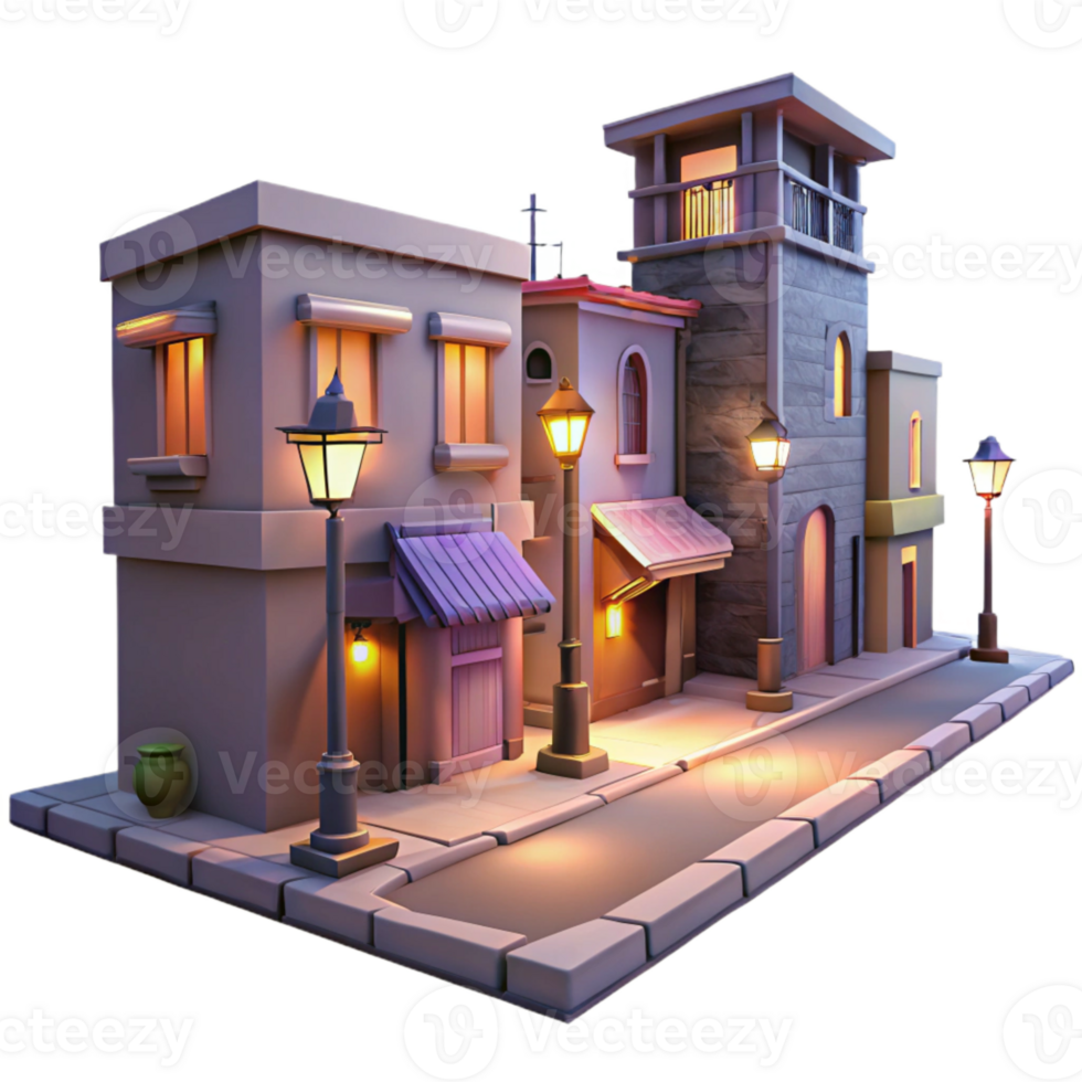 dramatic vintage Twilight Metropolis Street Scene Transparent Background genuine png