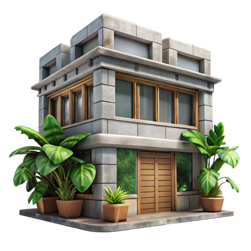 elegant rustic Urban Jungle Building Facade Transparent Background High Angle high resolution png