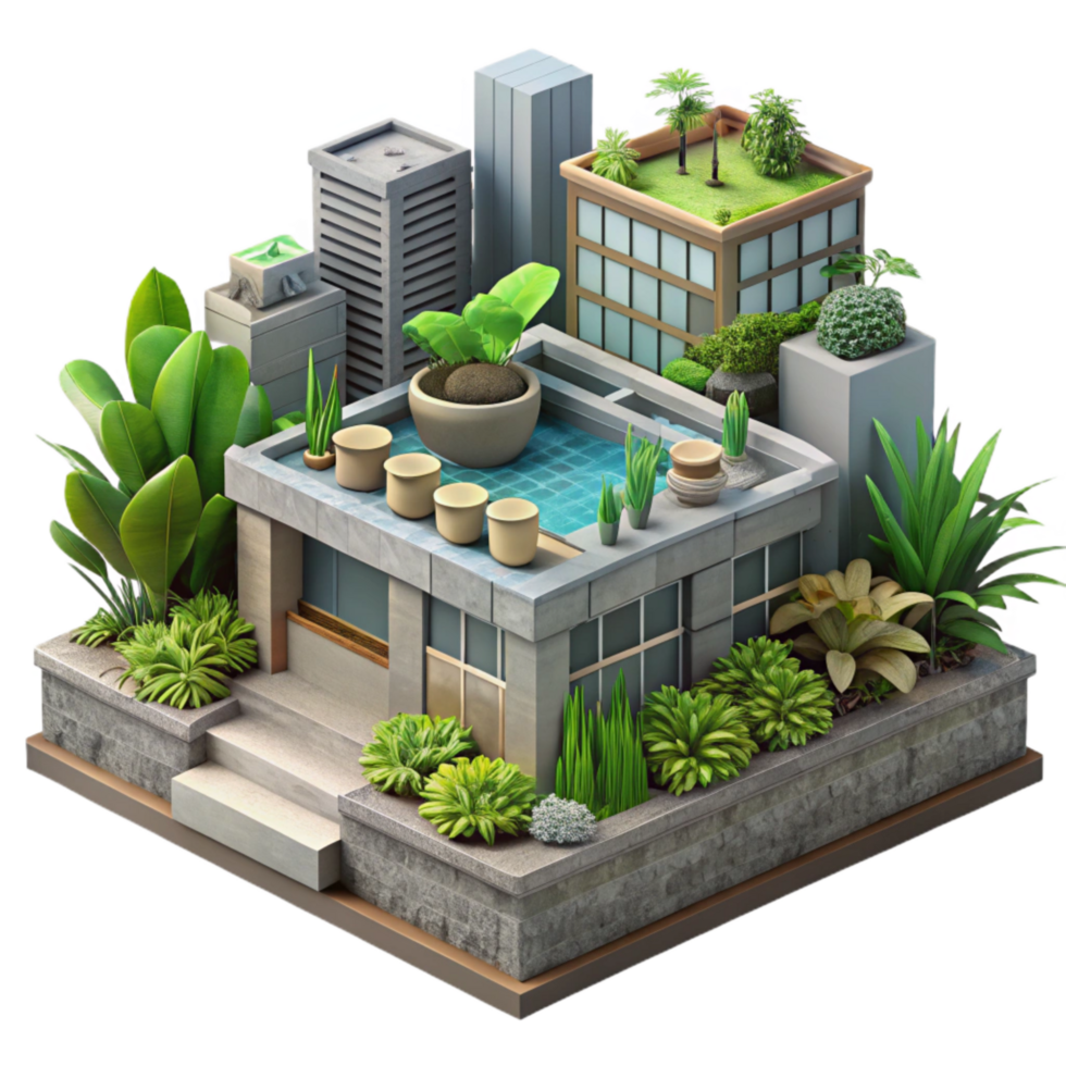dramatic classic Urban Jungle Rooftop Garden Cutout Transparent Background high resolution png