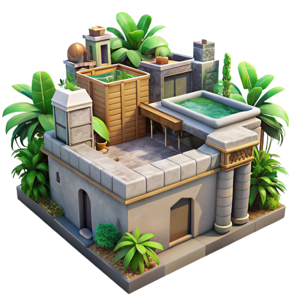 wonderful modern Urban Jungle Rooftop View Transparent Background high quality png