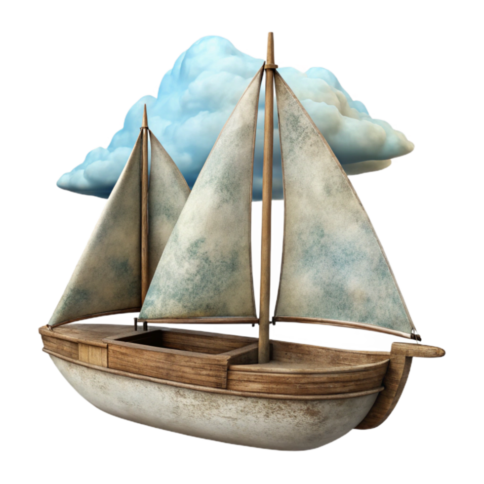 serene classic Vintage Sailboat Cutout with Cloudy Sky Background genuine png