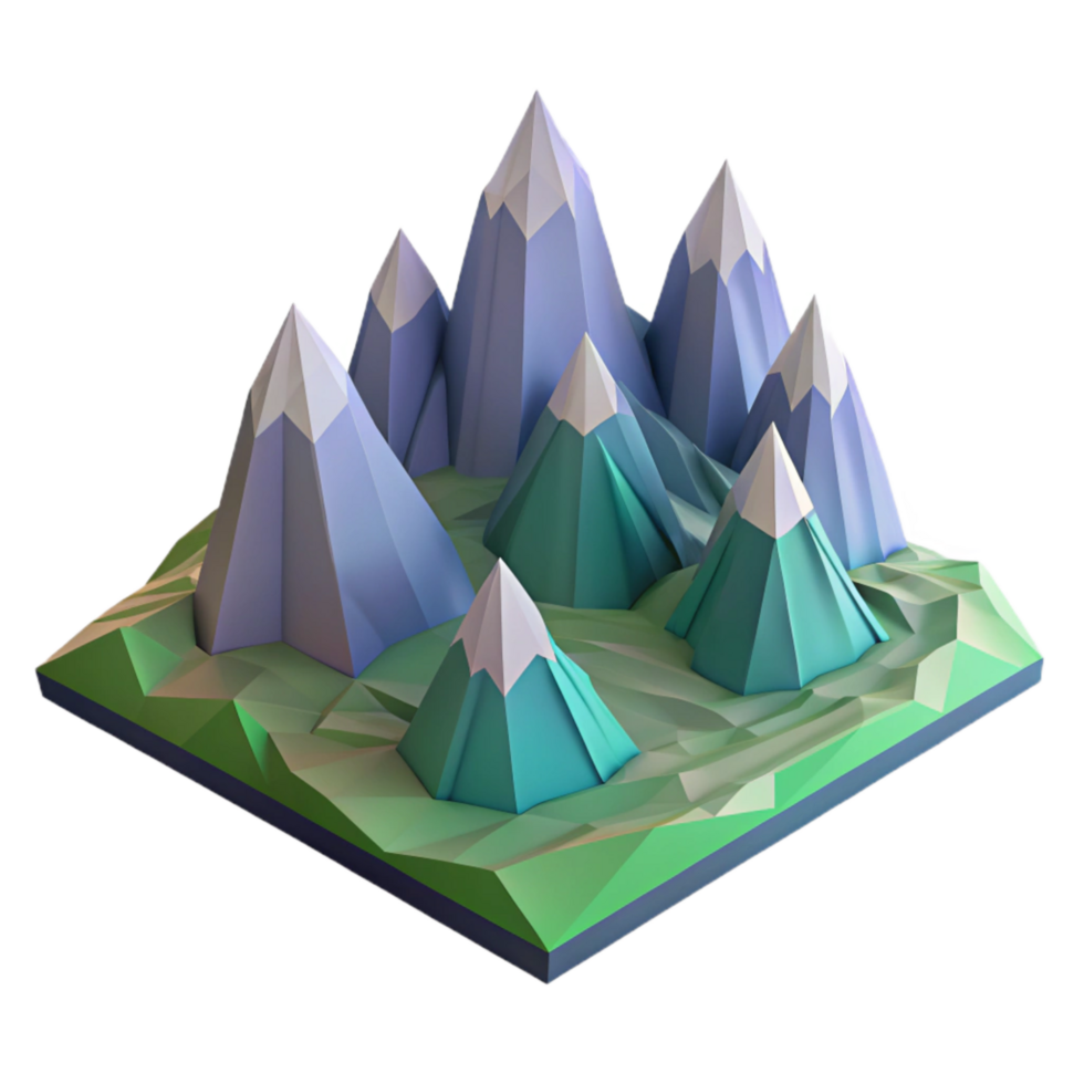 beautiful traditional Virtual Landscape with Low Poly Mountains Isolated genuine png